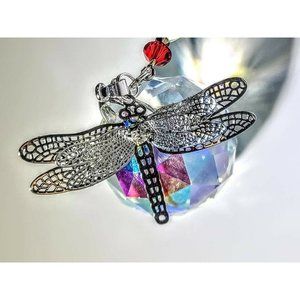 Handmade 40ab Crystal 9" Suncatcher with Dragonfly